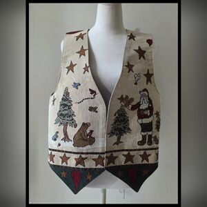 Vintage - Festive Womens Holiday Vest with Santa and Bears - Handmade